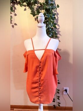 Express Coral Off-Shoulder Strappy Button-Front Blouse